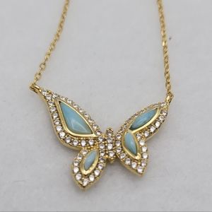 Yellow Plated Natural Larimar Butterfly 925 Sterling Silver Pendant Necklace